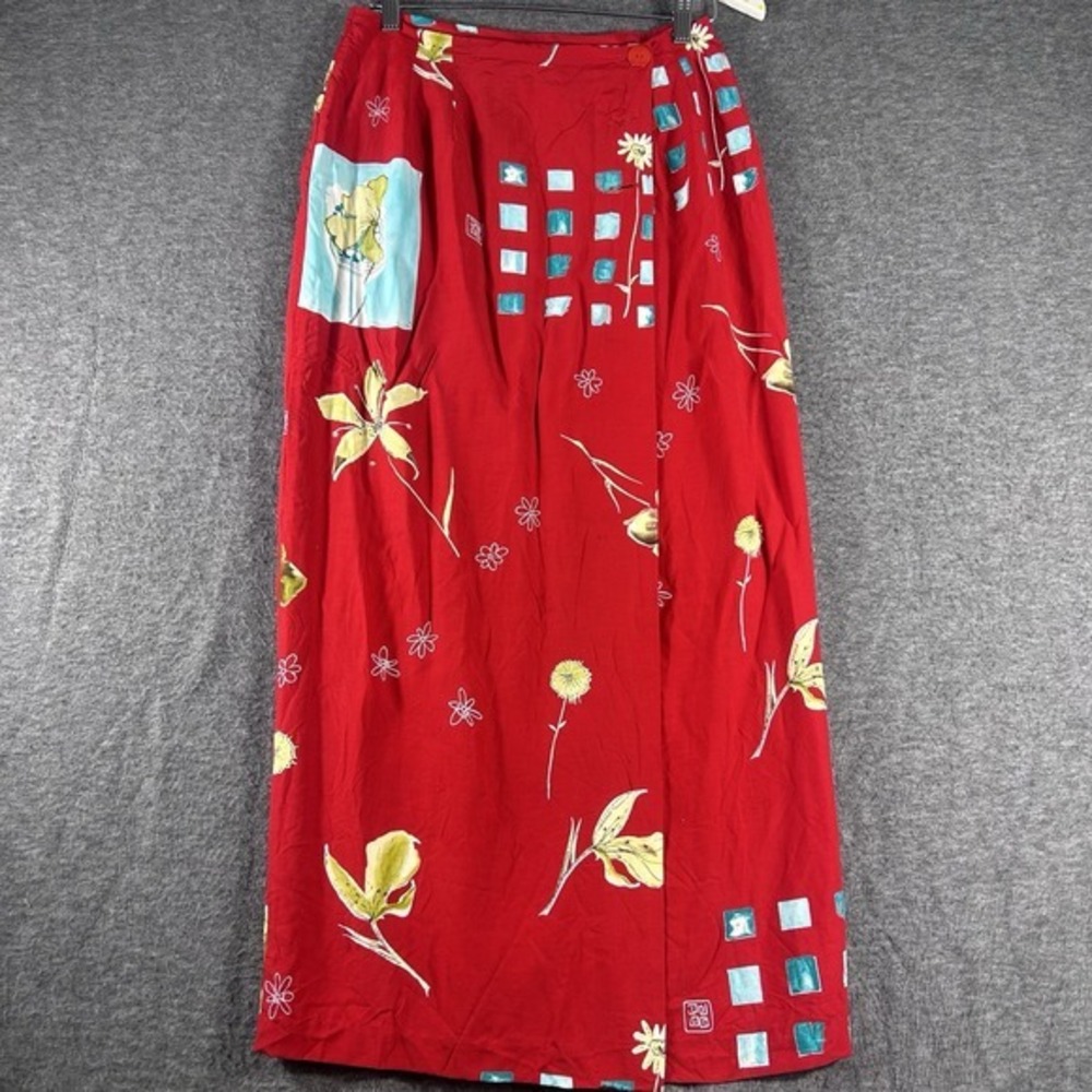 Vintage Wrap Skirt Red Floral Lined Size 8 Midi Maxi‎ Resort Cruise Vacation